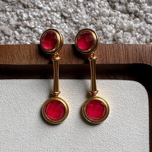Julie Vos Gold and Red Gemstone Earrings